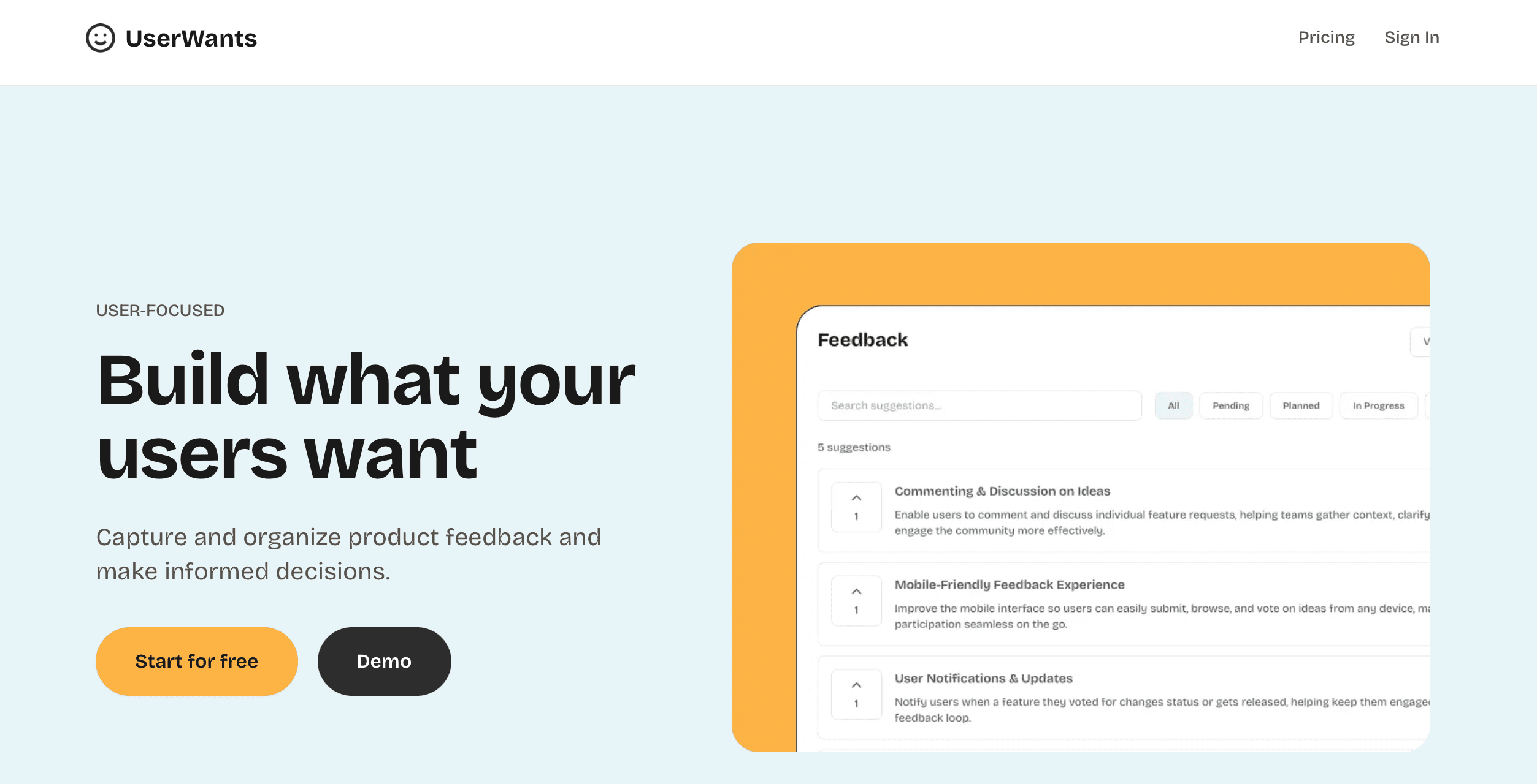 UserWants — Product feedback board